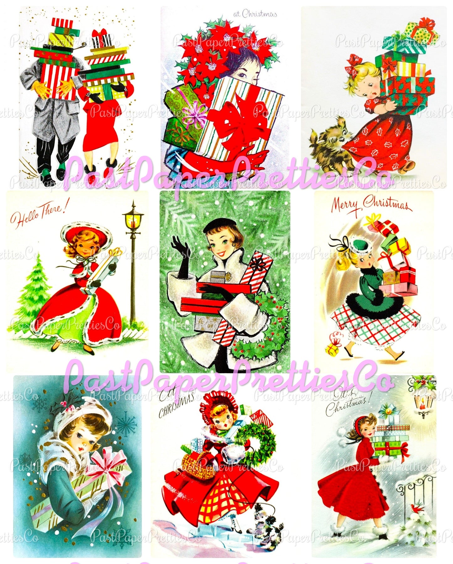 36 Vintage Printable Christmas Cuties Pretty Shoppers All Shopping Ladies & Girls Collage Sheets Card Images PDF Instant Digital Download