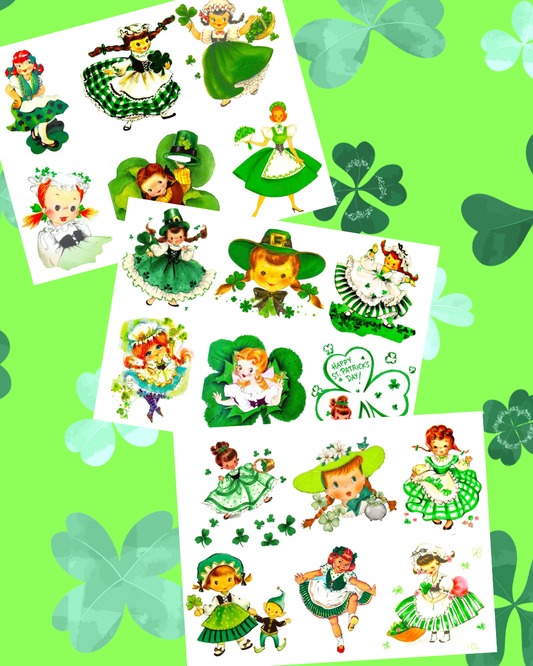 Vintage Happy St. Patricks Day Pretty Irish Girls Lasses Collage Sheet Images Printable PDF Instant Digital Download Cute Cailíns Colleens