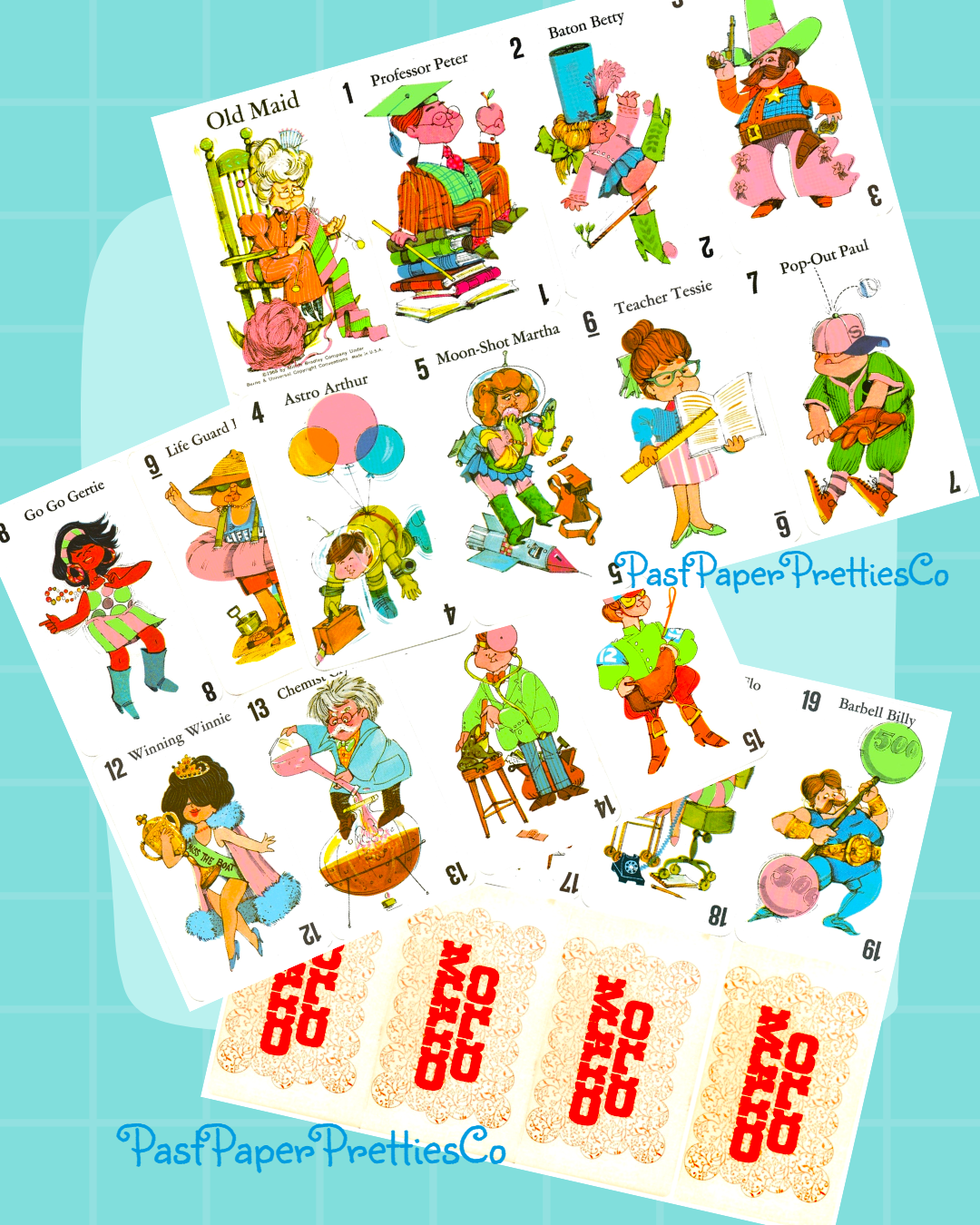 Vintage Printable Old Maid Playing Cards Cute Illustrations 1968 Childhood Card Game Images PDF Instant Digital Download Singles & Collages