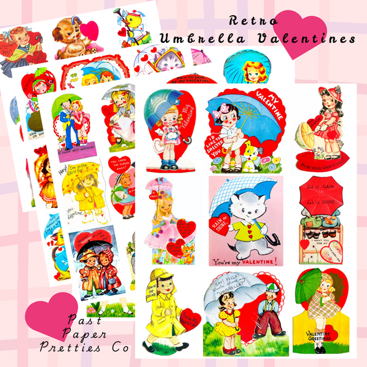 Vintage Valentines Day ALL Umbrella Themed Printable Card Image Collages PDF Instant Digital Download 54 Cute Rain or Shine Love Clipart