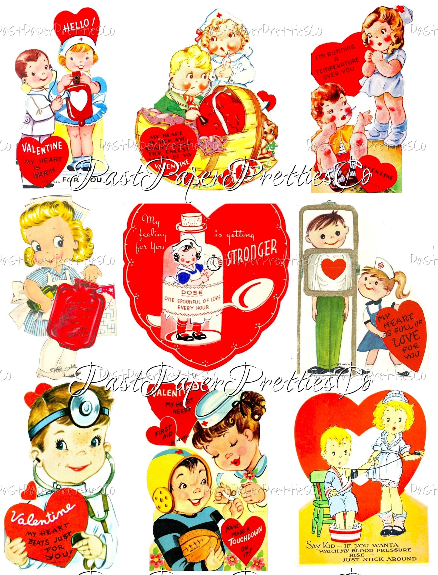 Vintage Valentines Day Doctor Nurse Themed Printable Card Image Collage Sheets PDF Instant Digital Download 36 ALL Cute Medical Hospital