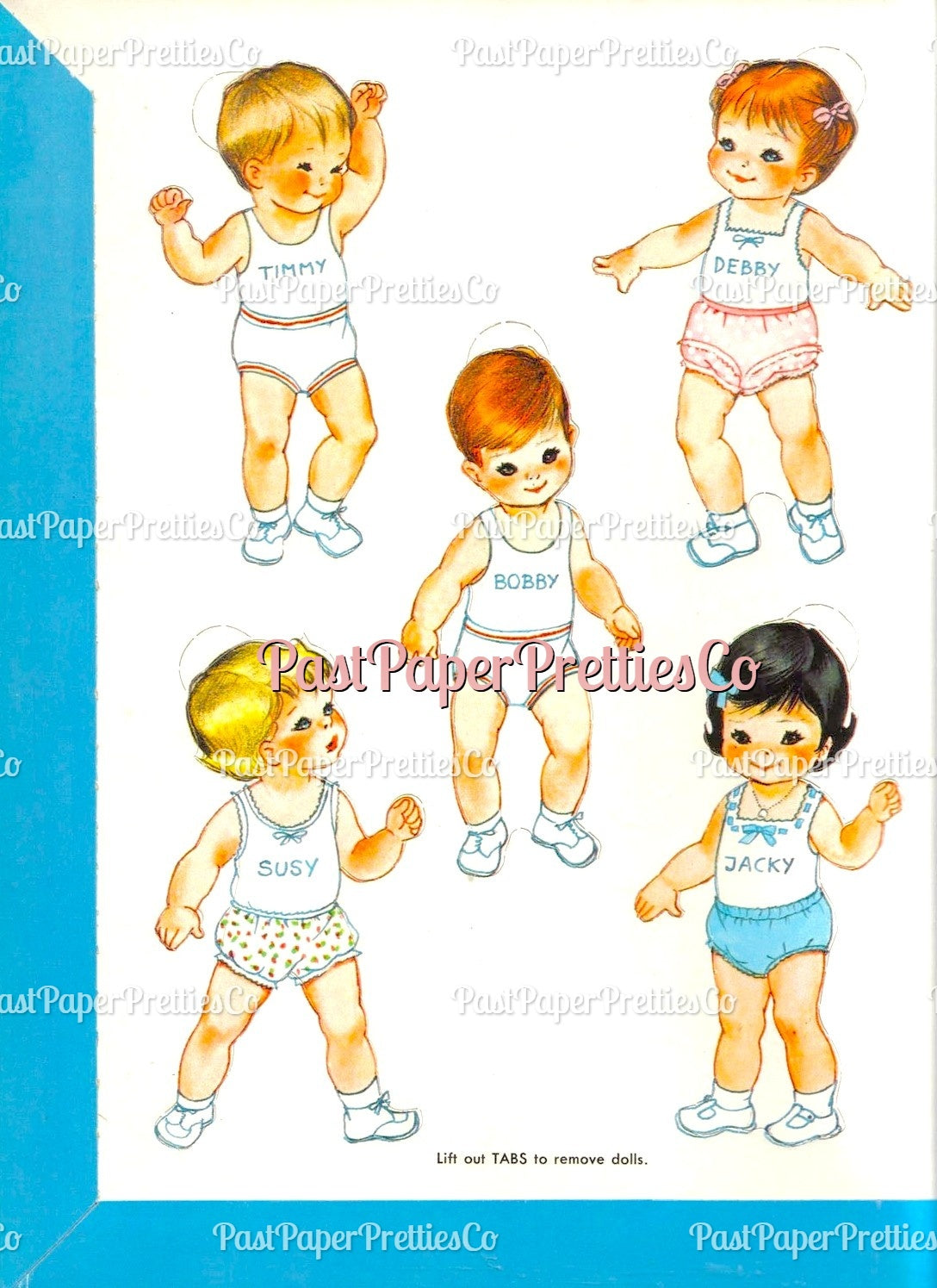 Vintage Paper Dolls Cute Quintuplets Cut-Outs 1964 PDF Printable Instant Digital Download Siblings Clipart