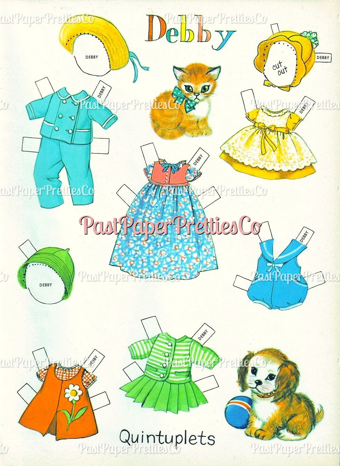 Vintage Paper Dolls Cute Quintuplets Cut-Outs 1964 PDF Printable Instant Digital Download Siblings Clipart