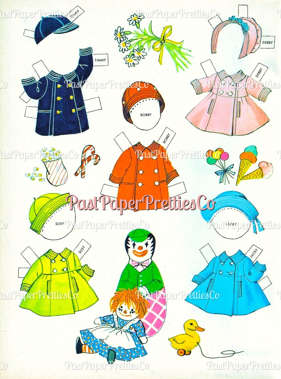 Vintage Paper Dolls Cute Quintuplets Cut-Outs 1964 PDF Printable Instant Digital Download Siblings Clipart