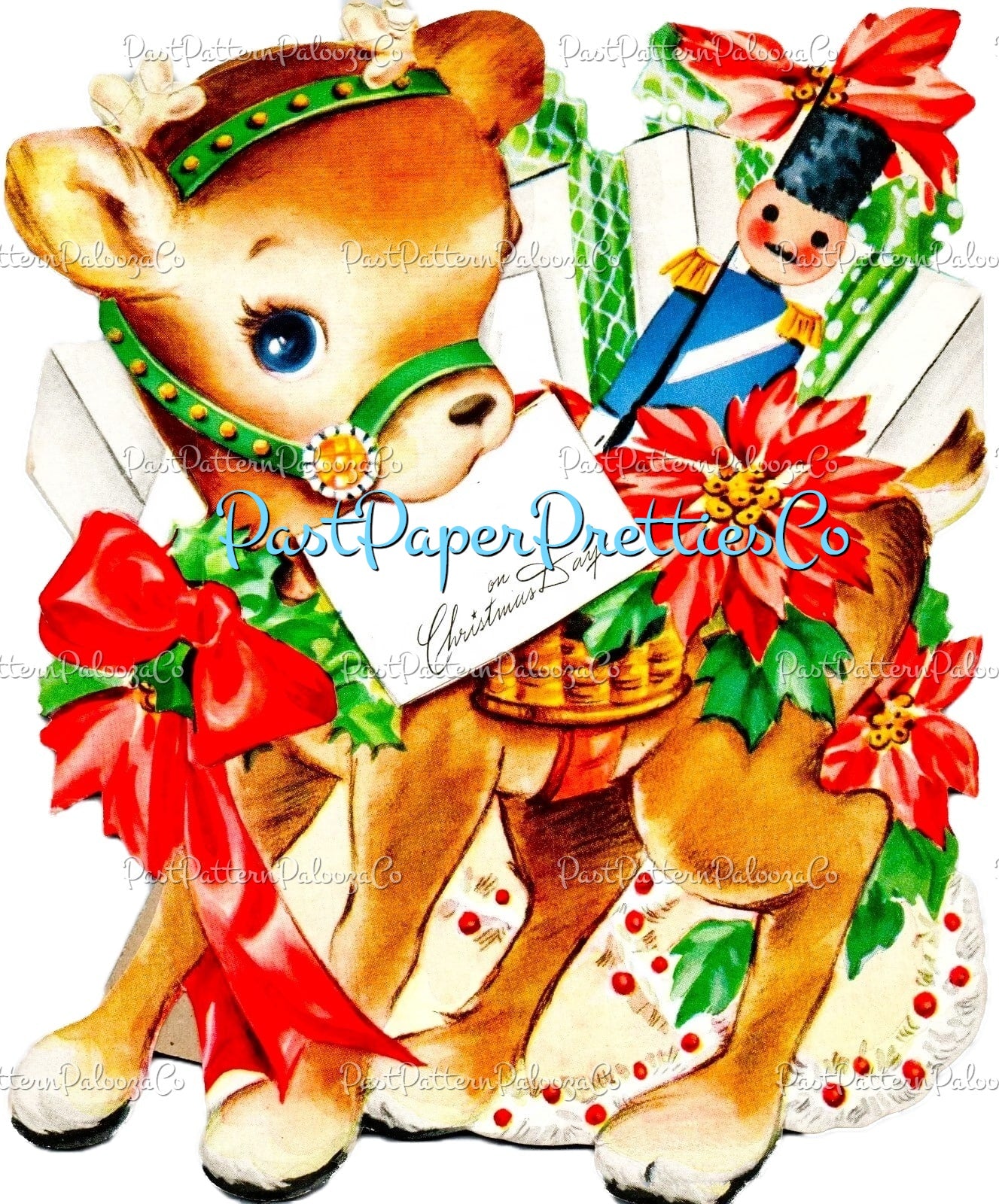 Vintage Christmas Printable Cute Baby Reindeer Card Image PDF Instant Digital Download Holiday Deer Clipart JPG PNG