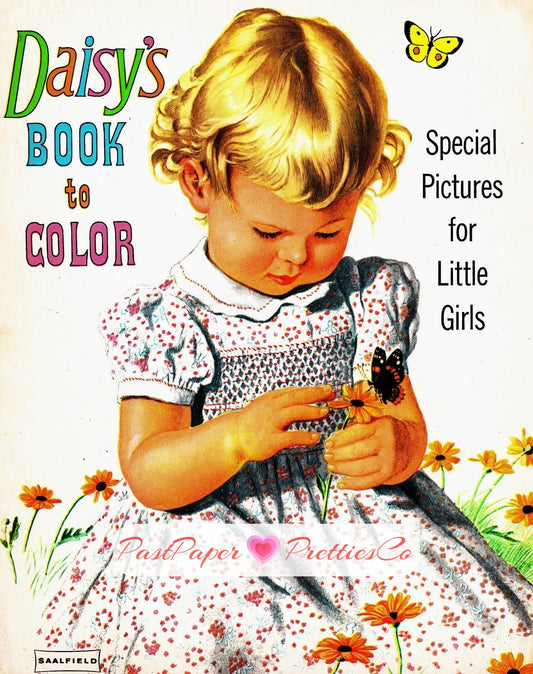 Vintage Printable Coloring Book Pages Daisys Book To Color 1950's PDF Instant Digital Download Cute Adorable Girls Boys Animals 60 Pages