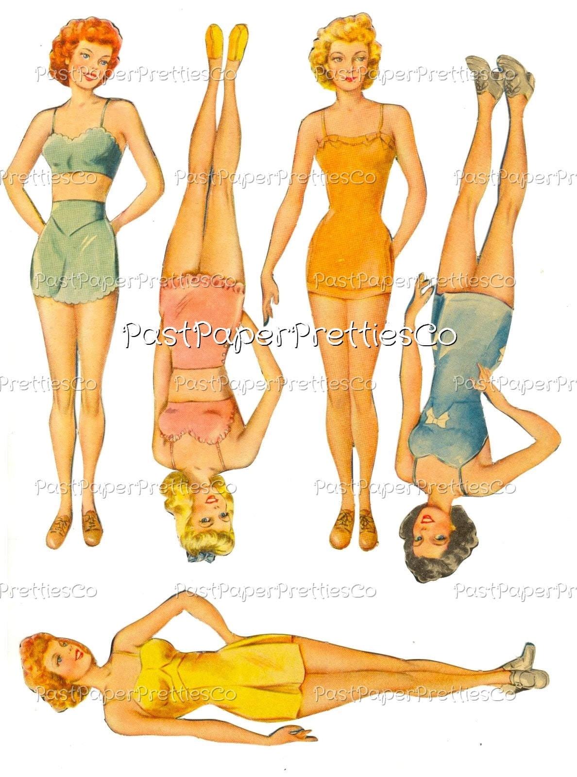 Vintage Paper Dolls Girlfriends 1944 Printable PDF Instant Digital Download 5 Pretty Girl Friends Forties Dolls Clip Art