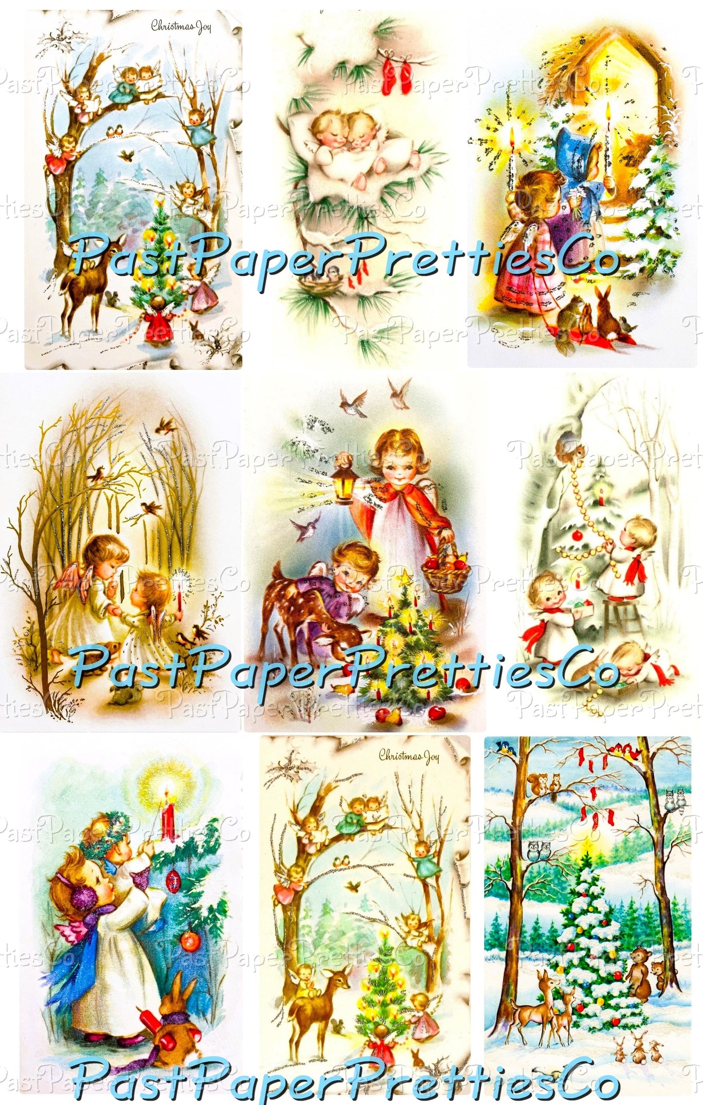 Vintage Printable Christmas Forest Friends Card 108 Images Collage Sheets Animal Santa Snowmen Kids Friendship PDF Instant Digital Download