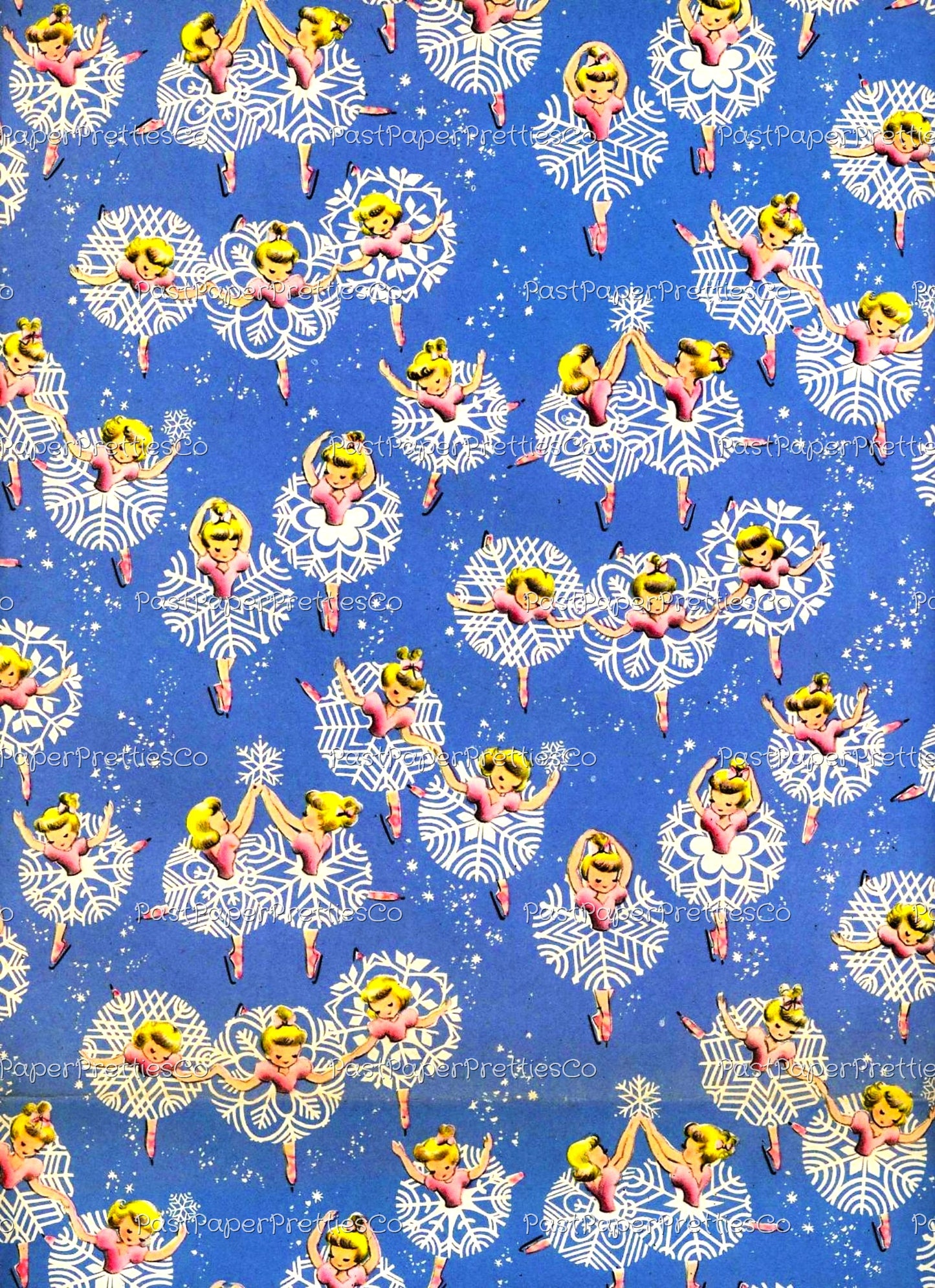 Vintage Printable Christmas Gift Wrap Skating Snowflake Ballerina Girls Instant Digital Download Kitsch Cute Dancers Wrapping Paper