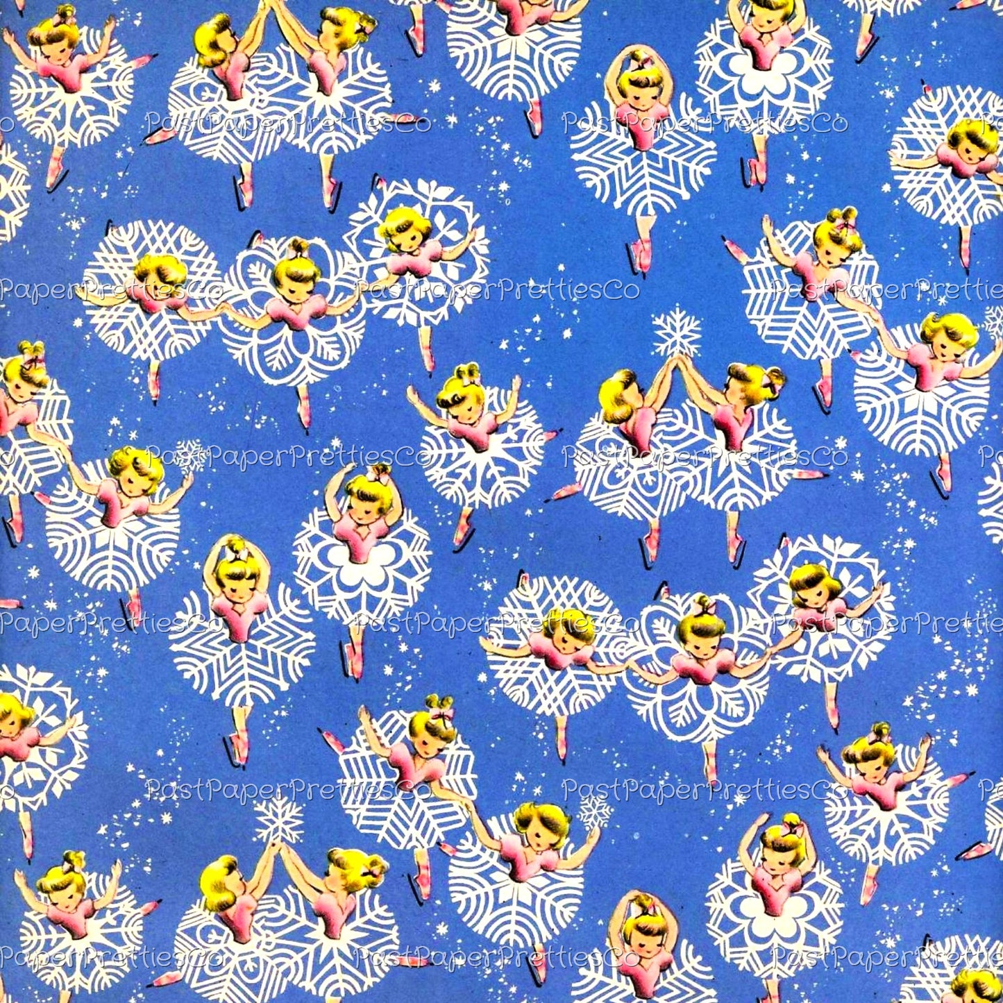 Vintage Printable Christmas Gift Wrap Skating Snowflake Ballerina Girls Instant Digital Download Kitsch Cute Dancers Wrapping Paper