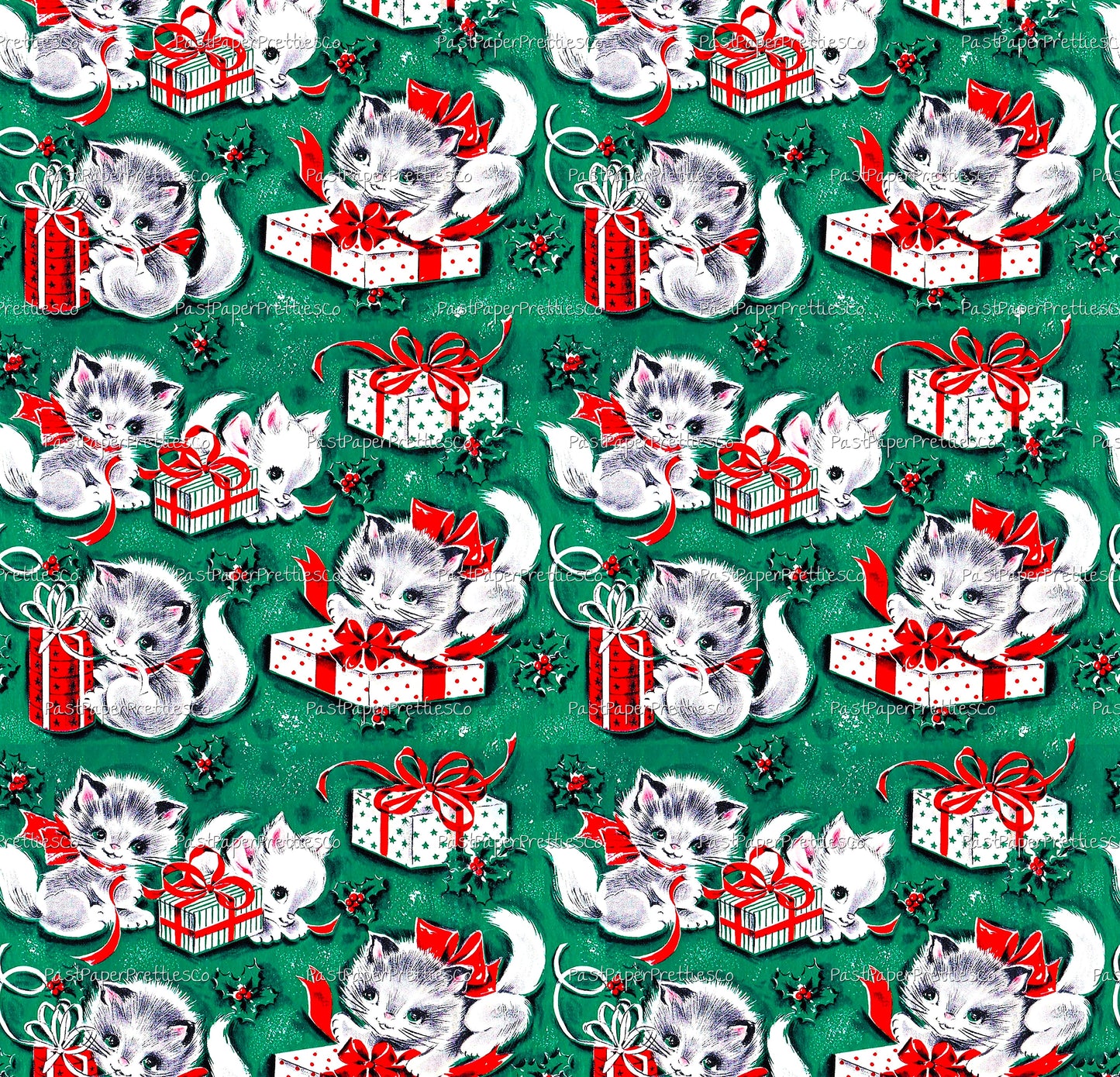 Vintage Christmas Cats Gift Wrap Cute Kitties Printable Collage Sheet Instant Digital Download Kitsch Wrapping Paper Kawaii Design 1940s
