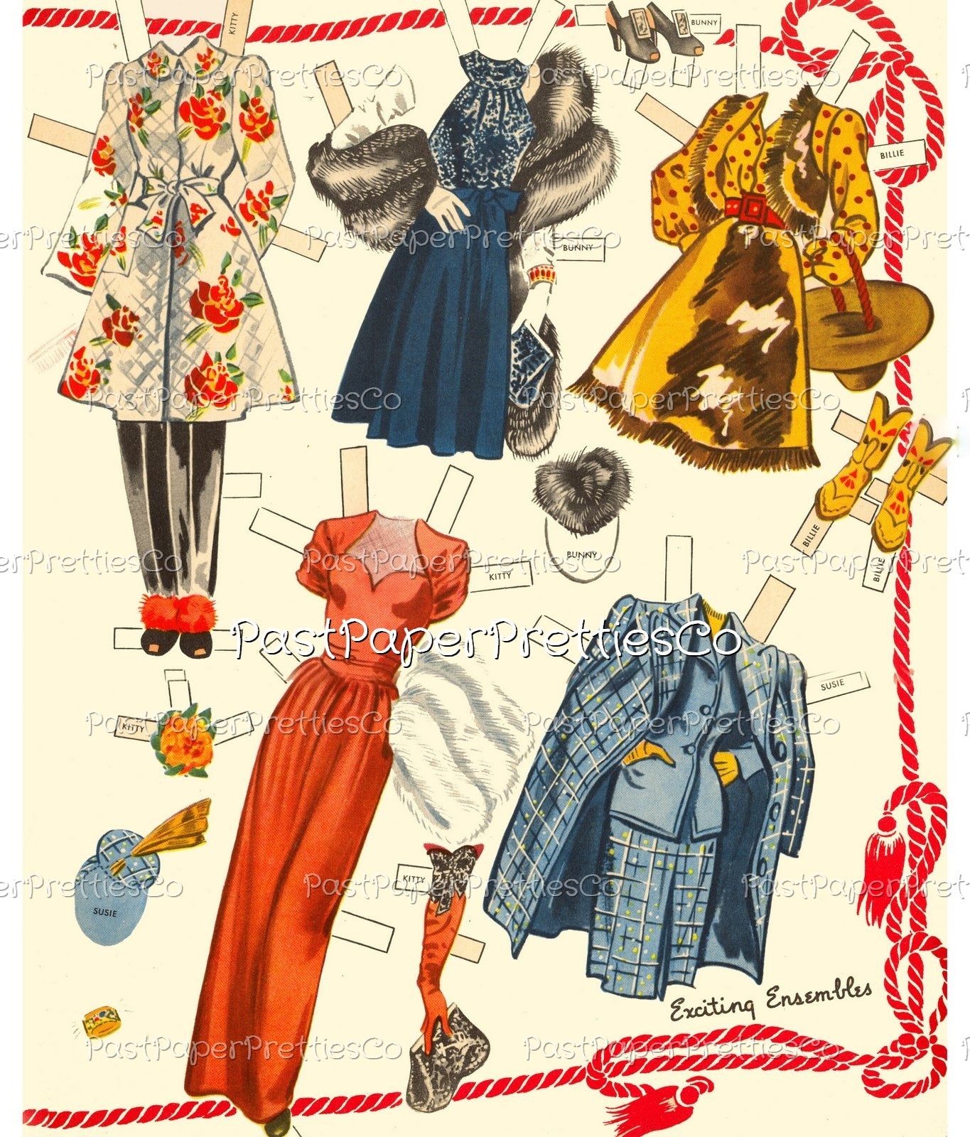 Vintage Paper Dolls Girlfriends 1944 Printable PDF Instant Digital Download 5 Pretty Girl Friends Forties Dolls Clip Art