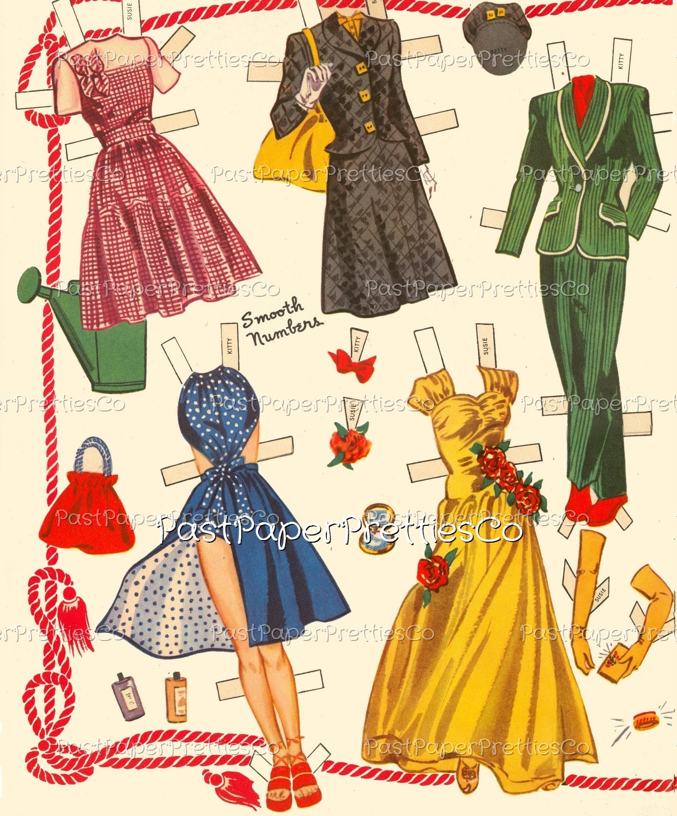 Vintage Paper Dolls Girlfriends 1944 Printable PDF Instant Digital Download 5 Pretty Girl Friends Forties Dolls Clip Art
