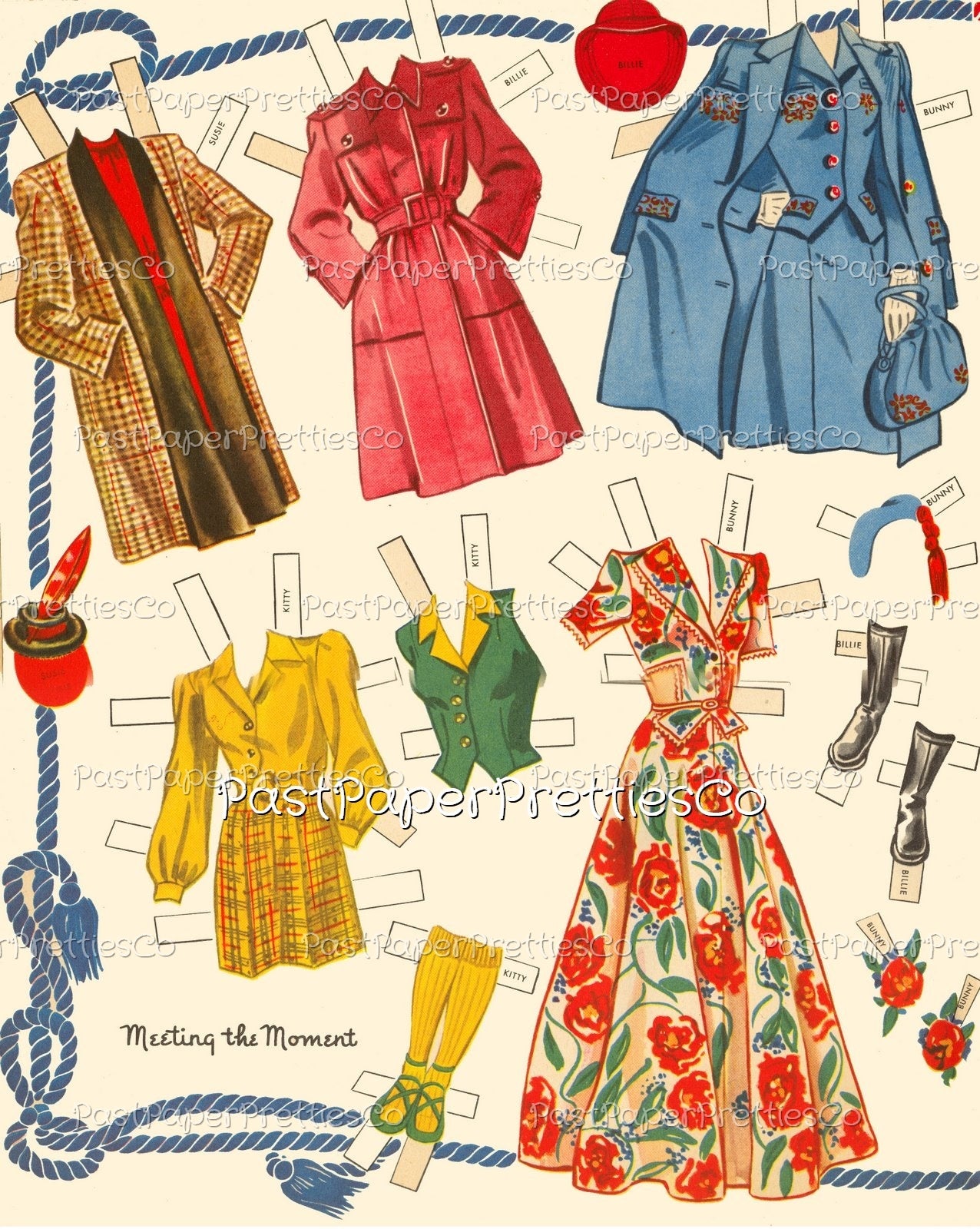 Vintage Paper Dolls Girlfriends 1944 Printable PDF Instant Digital Download 5 Pretty Girl Friends Forties Dolls Clip Art