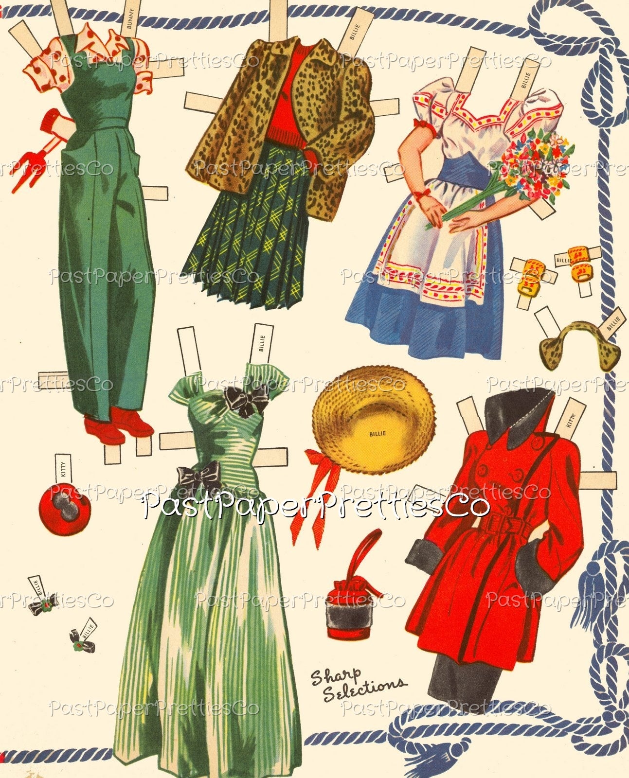 Vintage Paper Dolls Girlfriends 1944 Printable PDF Instant Digital Download 5 Pretty Girl Friends Forties Dolls Clip Art