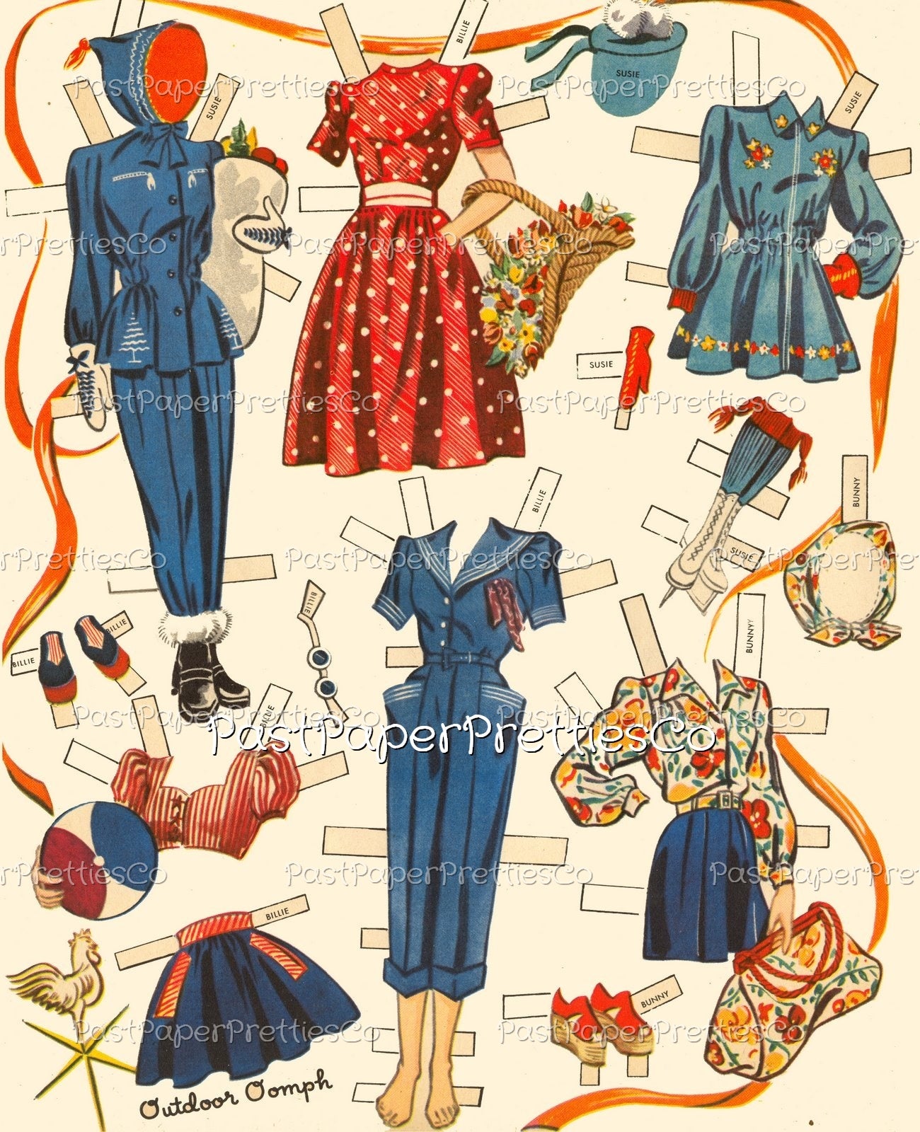 Vintage Paper Dolls Girlfriends 1944 Printable PDF Instant Digital Download 5 Pretty Girl Friends Forties Dolls Clip Art