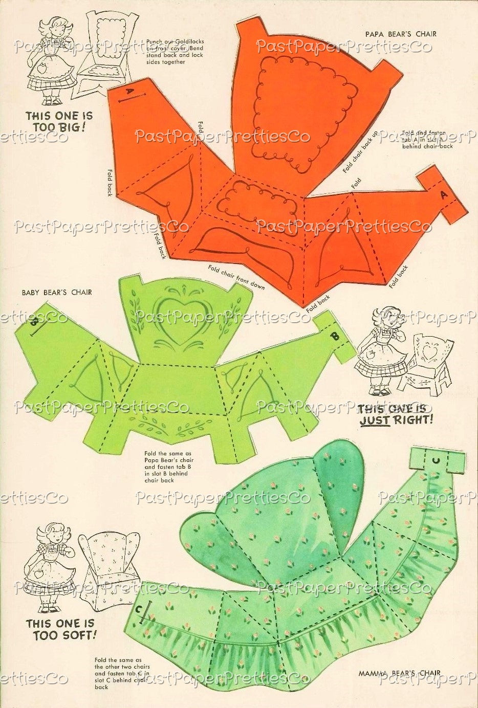 Vintage Paper Dolls Goldilocks and the Three Bears 1953 Paper Dolls Playset PDF Printable Instant Digital Download Storybook Diorama