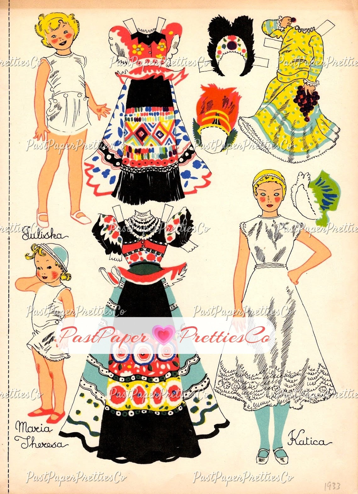 Vintage International Paper Dolls Collage Sheets Cute Dutch Swiss German Cut Out Dolls  1930s Printable PDF Instant Digital Download