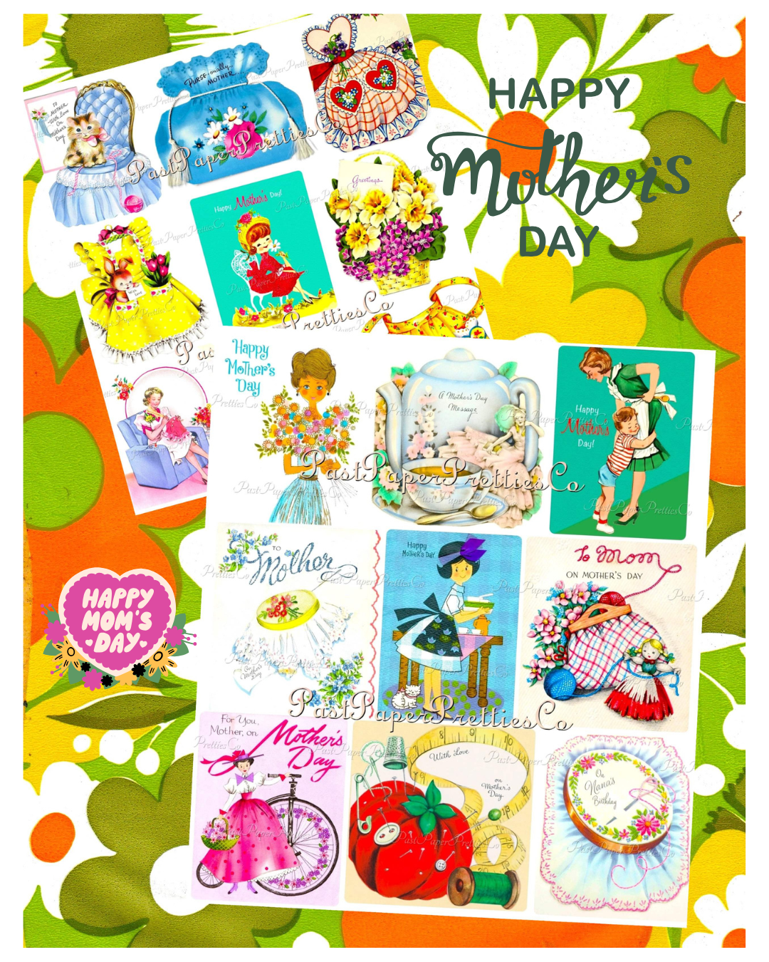 Vintage Printable Happy Mothers Day Greeting Card Images Collage Sheets PDF Instant Digital Download Cute MCM Mom Appreciation Clipart #2