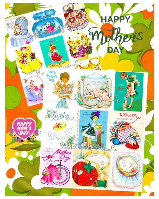 Vintage Printable Happy Mothers Day Greeting Card Images Collage Sheets PDF Instant Digital Download Cute MCM Mom Appreciation Clipart #2