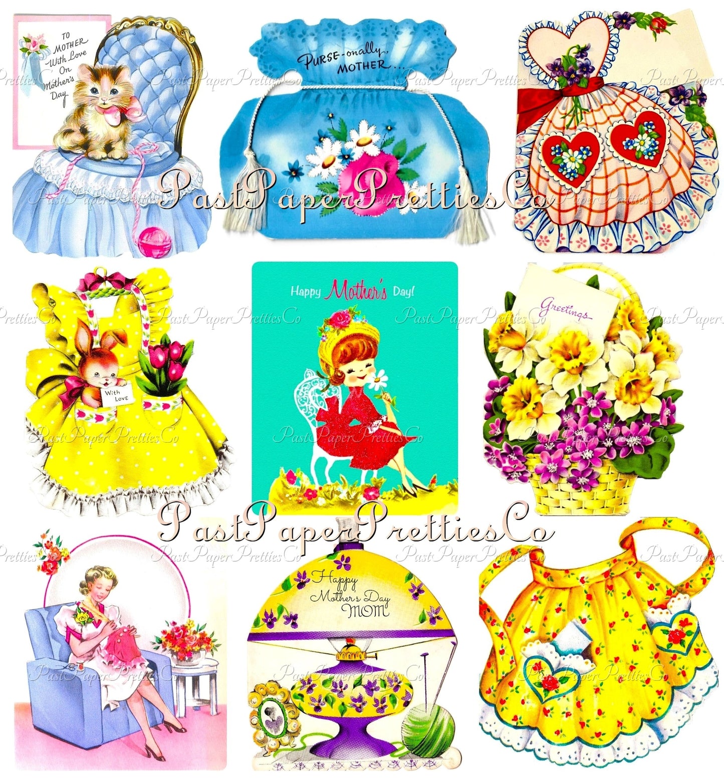 Vintage Printable Happy Mothers Day Greeting Card Images Collage Sheets PDF Instant Digital Download Cute MCM Mom Appreciation Clipart #2