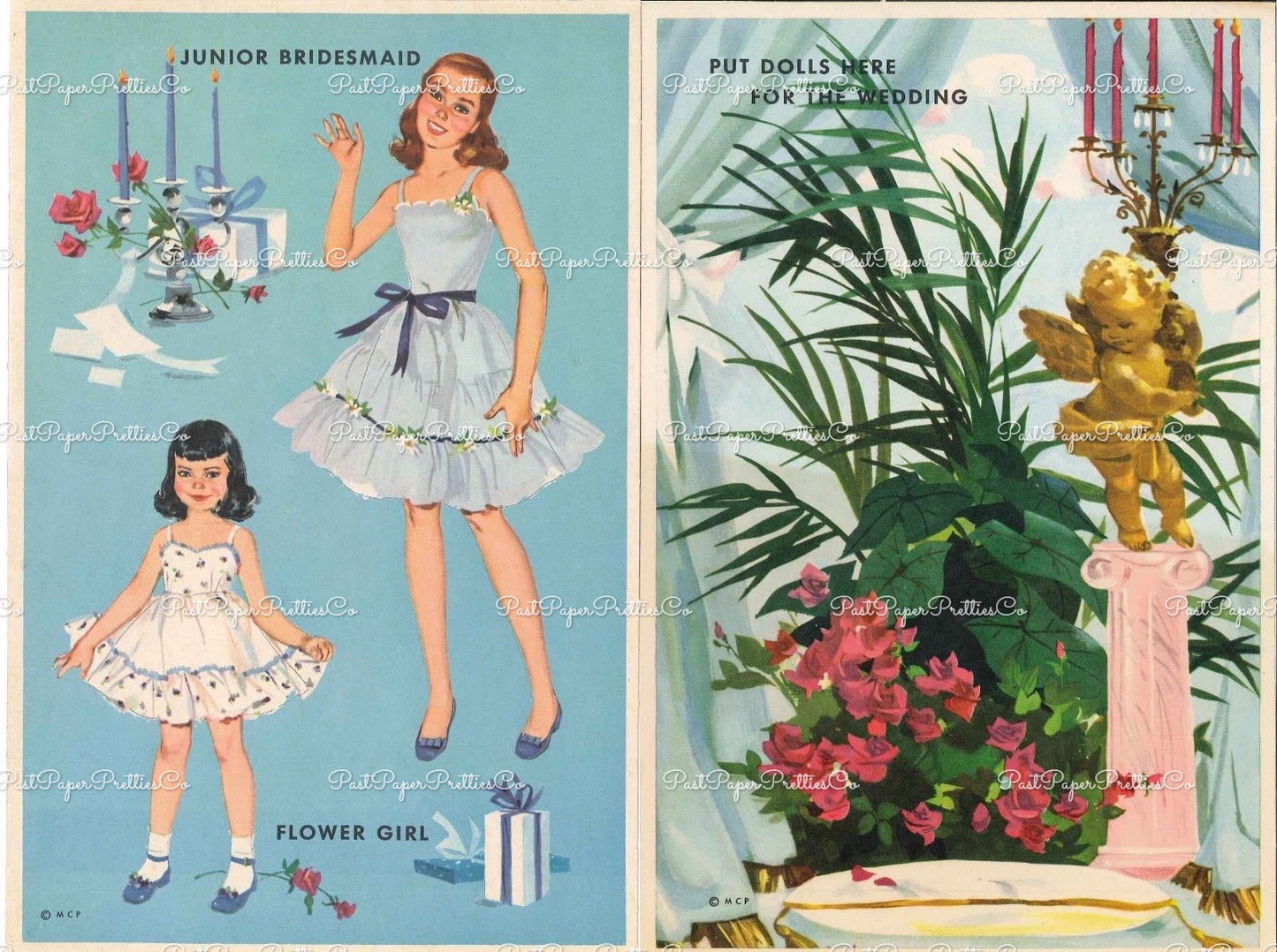 Vintage Paper Dolls The Heavenly Blue Wedding c. 1955 Printable PDF Instant Digital Download Wedding 6 Bridal Party Dolls & Clothes Clip Art