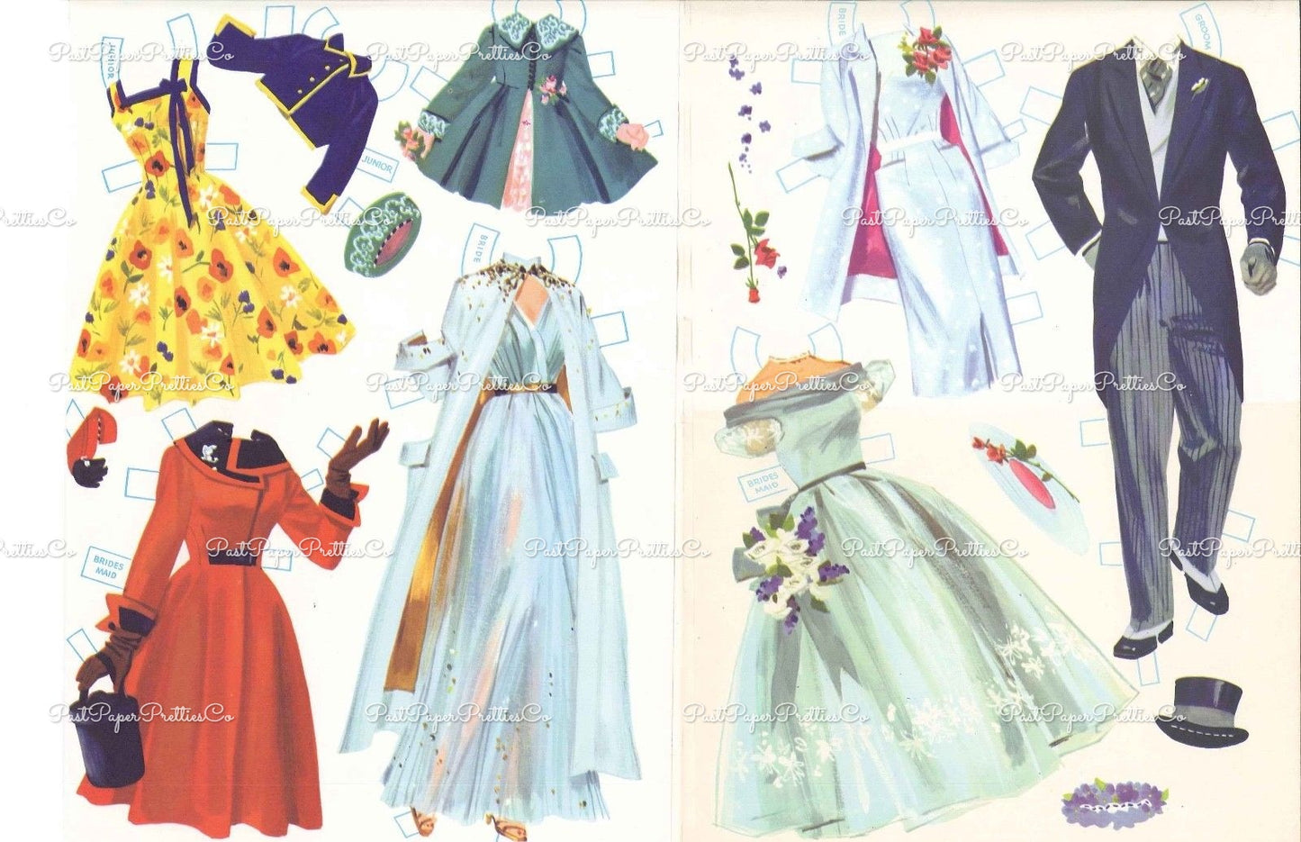 Vintage Paper Dolls The Heavenly Blue Wedding c. 1955 Printable PDF Instant Digital Download Wedding 6 Bridal Party Dolls & Clothes Clip Art