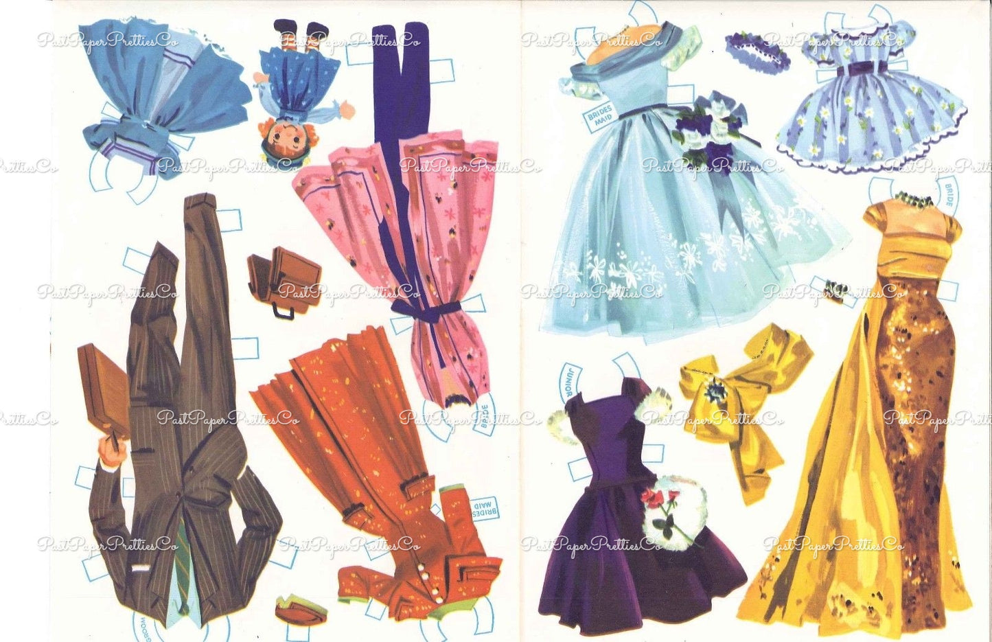 Vintage Paper Dolls The Heavenly Blue Wedding c. 1955 Printable PDF Instant Digital Download Wedding 6 Bridal Party Dolls & Clothes Clip Art