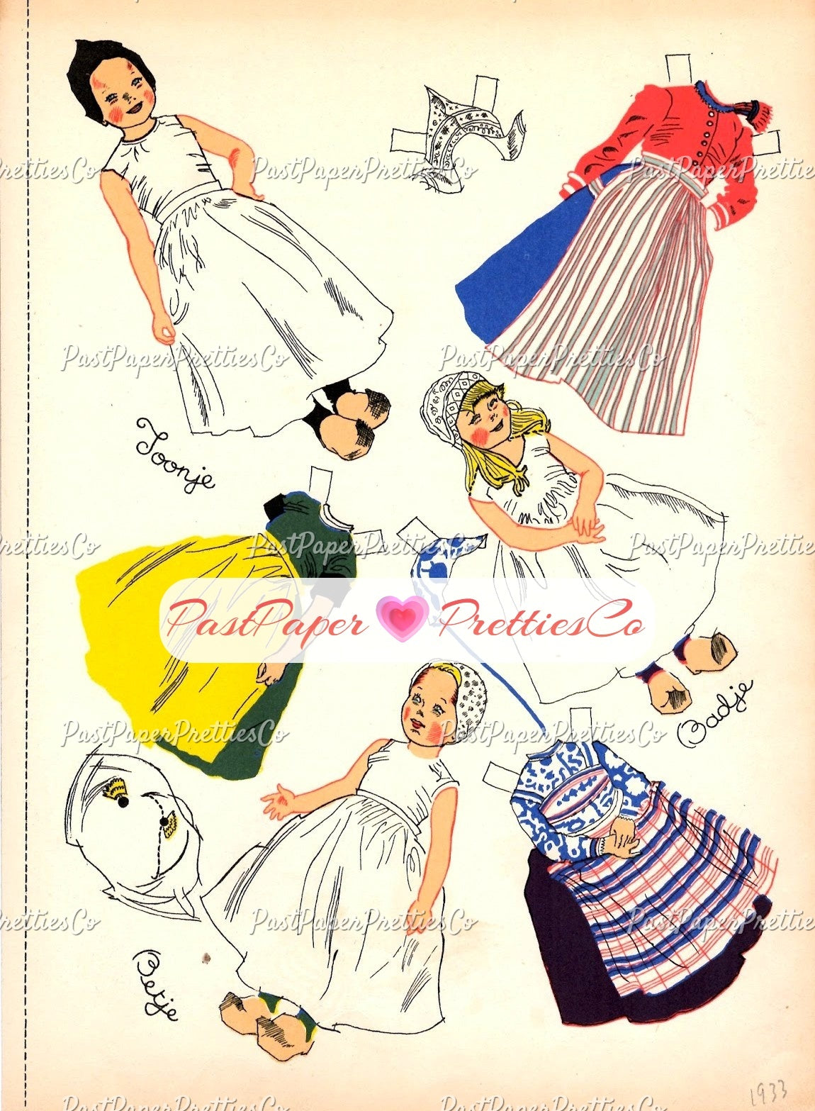Vintage International Paper Dolls Collage Sheets Cute Dutch Swiss German Cut Out Dolls  1930s Printable PDF Instant Digital Download