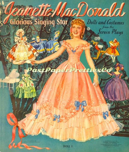Vintage Paper Dolls Jeanette MacDonald Singing Movie Star 1941 Printable PDF Instant Digital Download Hollywood Actress Doll Clip Art
