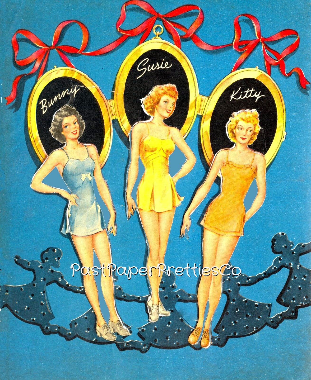 Vintage Paper Dolls Girlfriends 1944 Printable PDF Instant Digital Download 5 Pretty Girl Friends Forties Dolls Clip Art