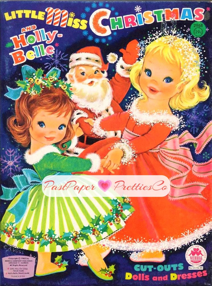 Vintage Paper Dolls Little Miss Christmas and Holly-Belle 1965 Printable PDF Instant Digital Download Kawaii Kitschy Cute Girls Clip Art