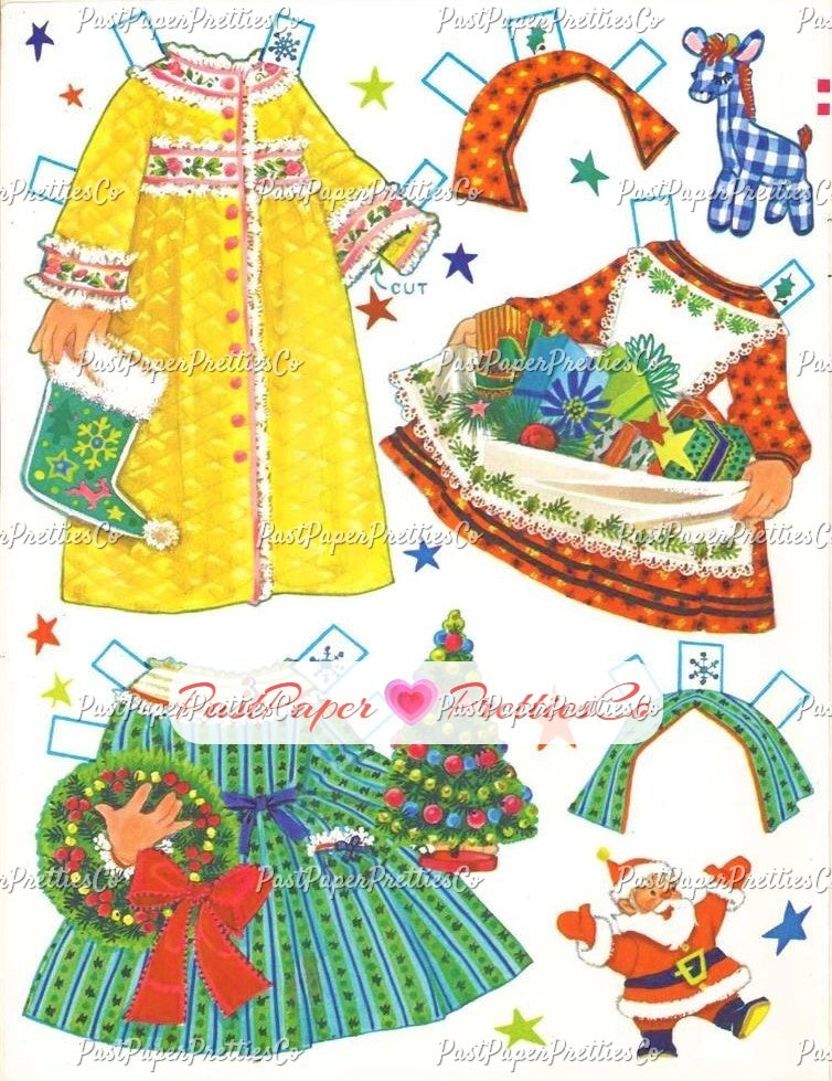 Vintage Paper Dolls Little Miss Christmas and Holly-Belle 1965 Printable PDF Instant Digital Download Kawaii Kitschy Cute Girls Clip Art