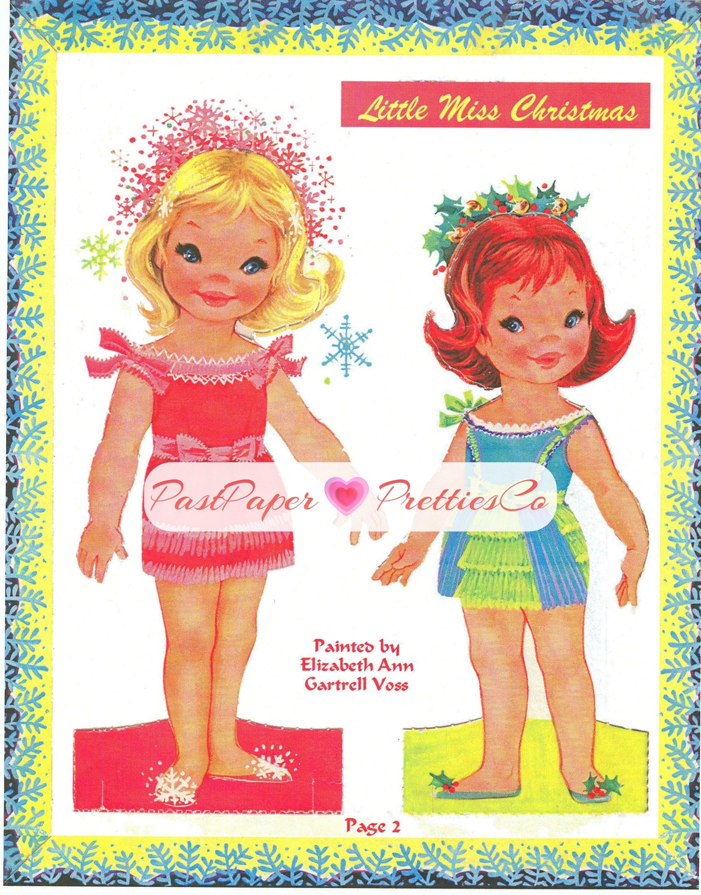 Vintage Paper Dolls Little Miss Christmas and Holly-Belle 1965 Printable PDF Instant Digital Download Kawaii Kitschy Cute Girls Clip Art