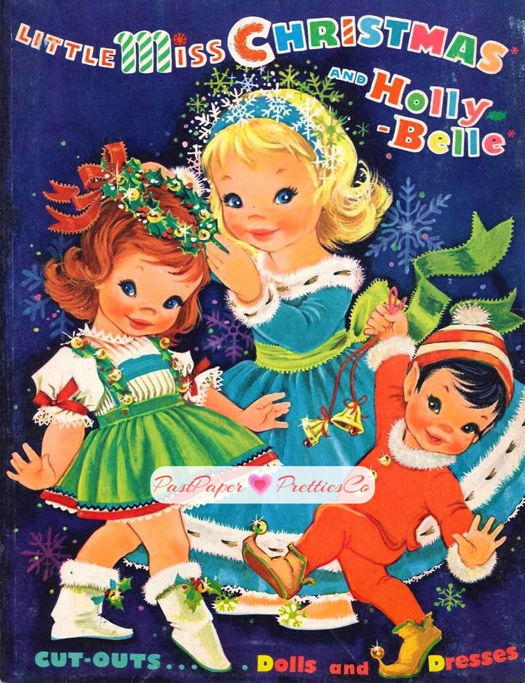 Vintage Paper Dolls Little Miss Christmas and Holly-Belle 1965 Printable PDF Instant Digital Download Kawaii Kitschy Cute Girls Clip Art