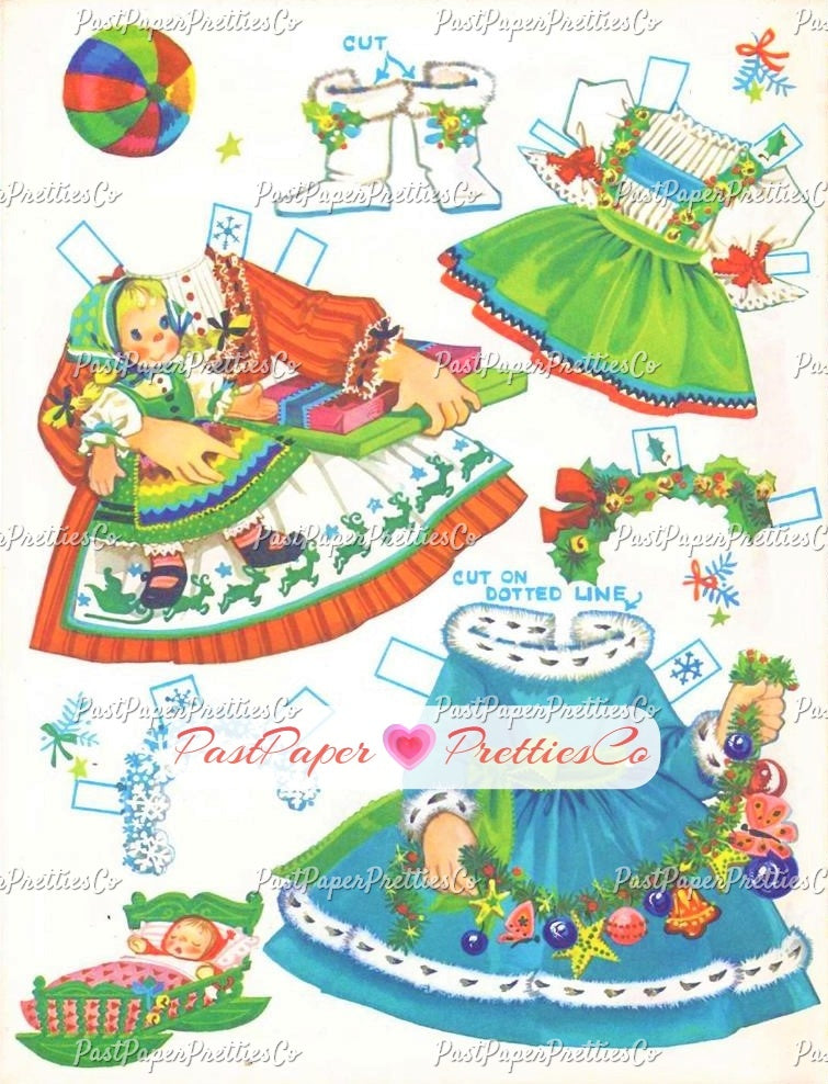 Vintage Paper Dolls Little Miss Christmas and Holly-Belle 1965 Printable PDF Instant Digital Download Kawaii Kitschy Cute Girls Clip Art