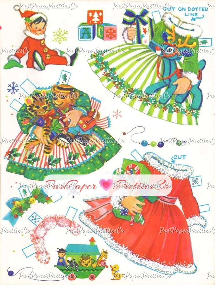 Vintage Paper Dolls Little Miss Christmas and Holly-Belle 1965 Printable PDF Instant Digital Download Kawaii Kitschy Cute Girls Clip Art