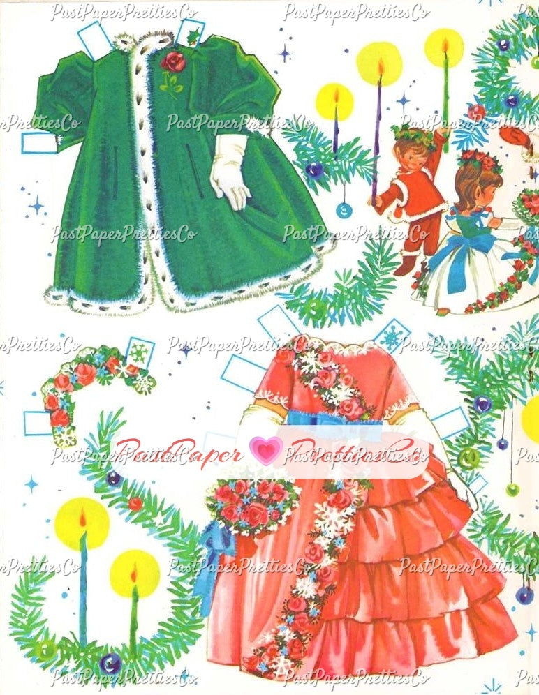 Vintage Paper Dolls Little Miss Christmas and Holly-Belle 1965 Printable PDF Instant Digital Download Kawaii Kitschy Cute Girls Clip Art