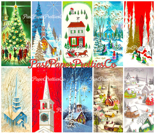 Vintage Christmas Card Collages MCM Town Churches 109 Images Printable PDF Instant Digital Download Holiday Clipart