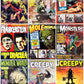 Vintage Retro Movie Monster Magazine Covers Collage Images Halloween PDF Instant Digital Download 24x9 Printable Sheets Spooky MCM Creatures