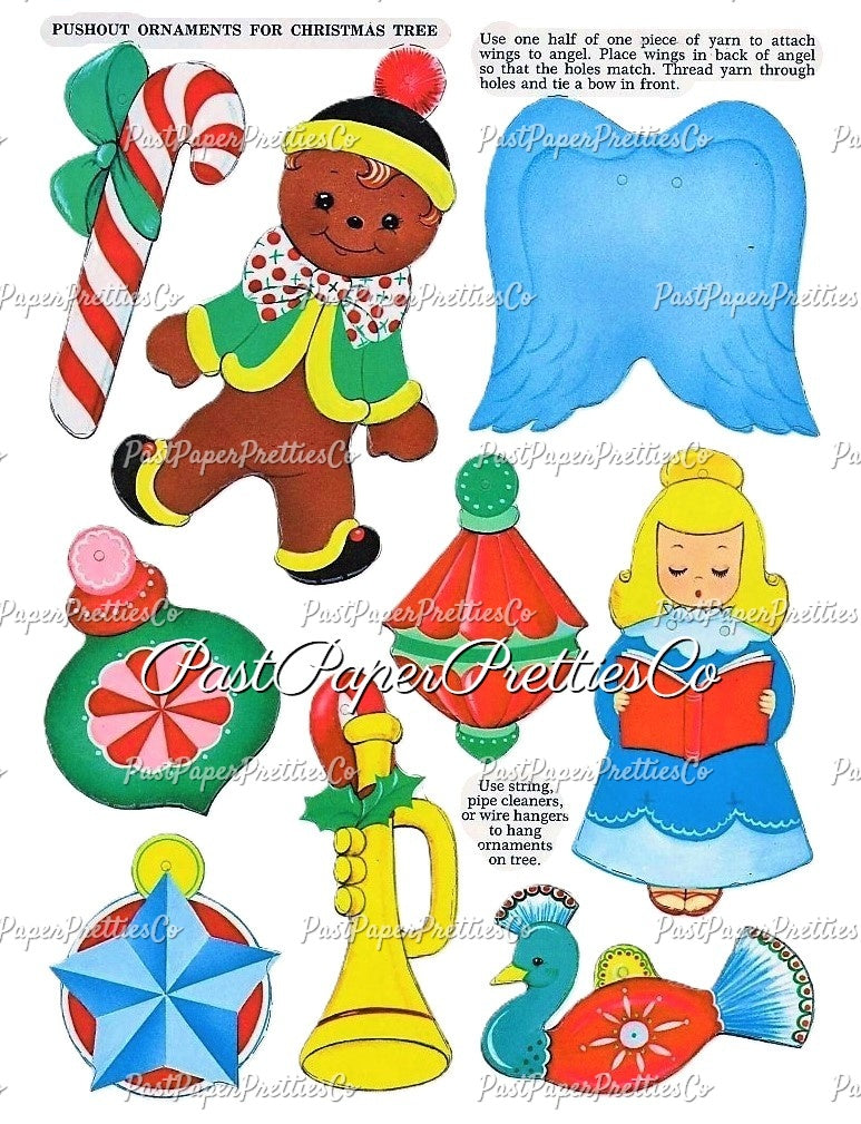 Vintage Merry Christmas Fun Push-Outs and Lace-Ups Ornaments Paper Dolls Printable PDF Instant Digital Download Retro 1960's Paper Crafts