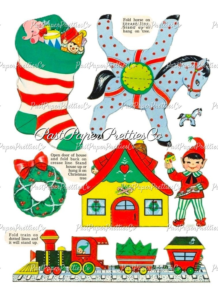 Vintage Merry Christmas Fun Push-Outs and Lace-Ups Ornaments Paper Dolls Printable PDF Instant Digital Download Retro 1960's Paper Crafts