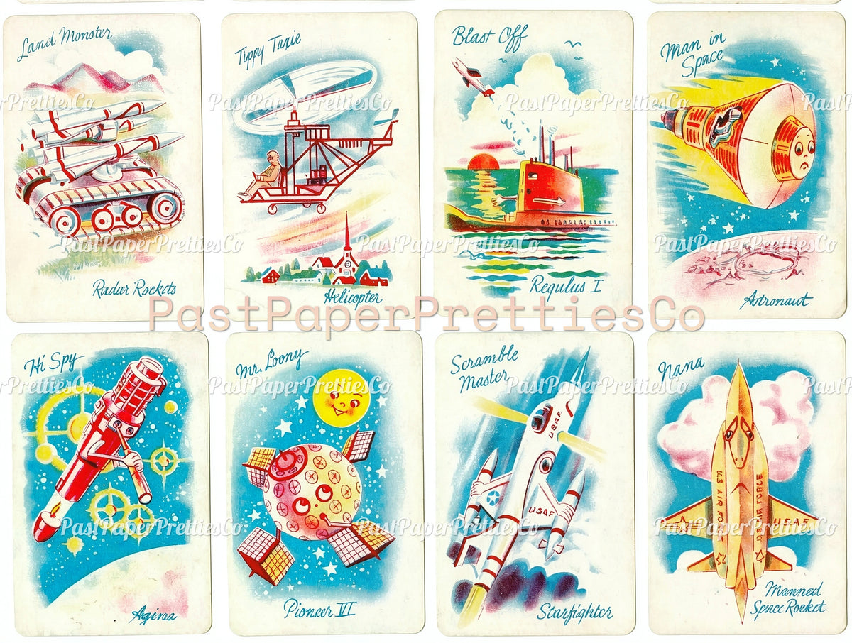 Vintage Printable Space Age Old Maid Playing Cards Sci-Fi Collage Set PDF Instant Digital Download Retro Classic 60s Card Game