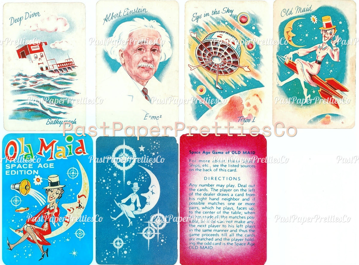 Vintage Printable Space Age Old Maid Playing Cards Sci-Fi Collage Set PDF Instant Digital Download Retro Classic 60s Card Game