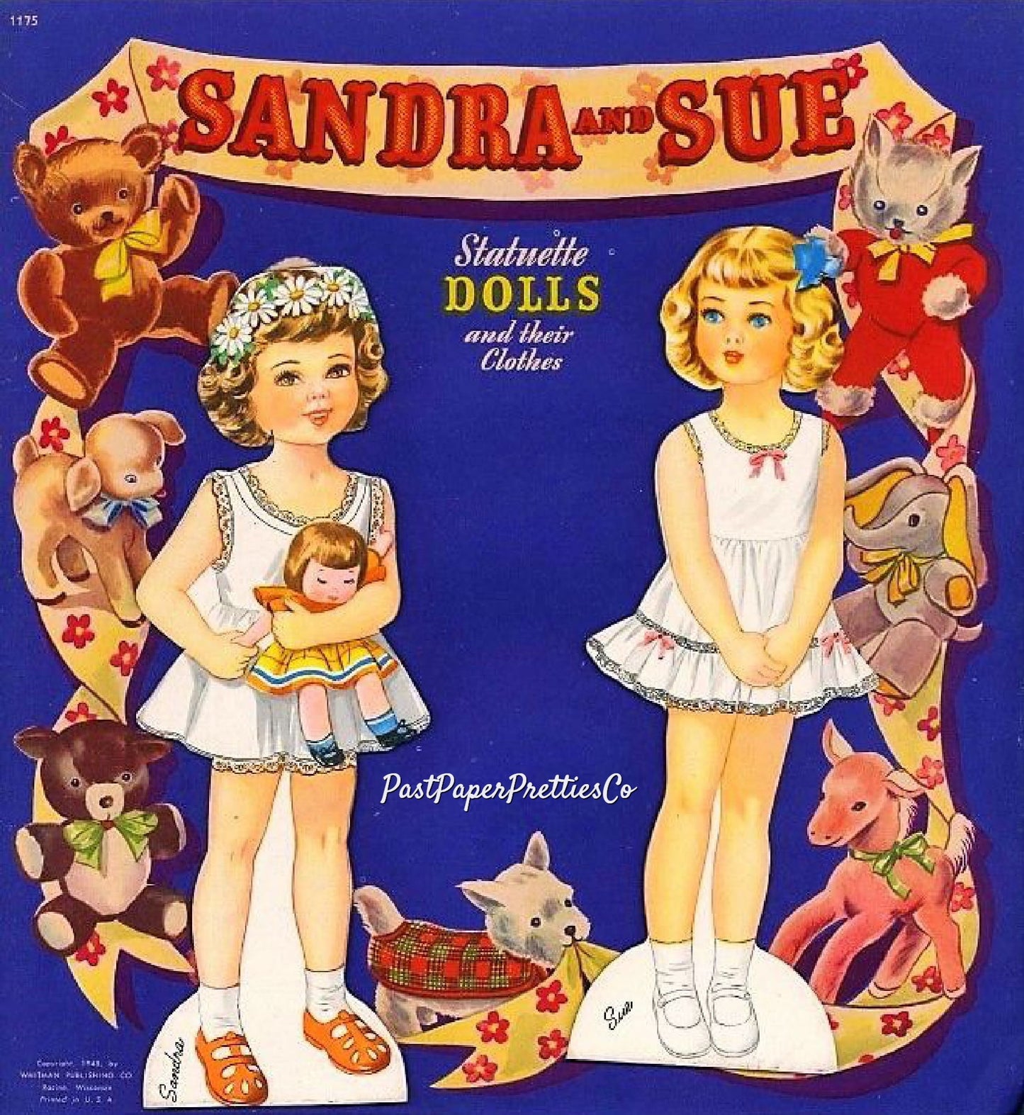 Vintage Paper Dolls Sandra and Sue 1948 PDF Instant Digital Download Kitsch Cute Kawaii Girls and Their Toys Printable Clip Art