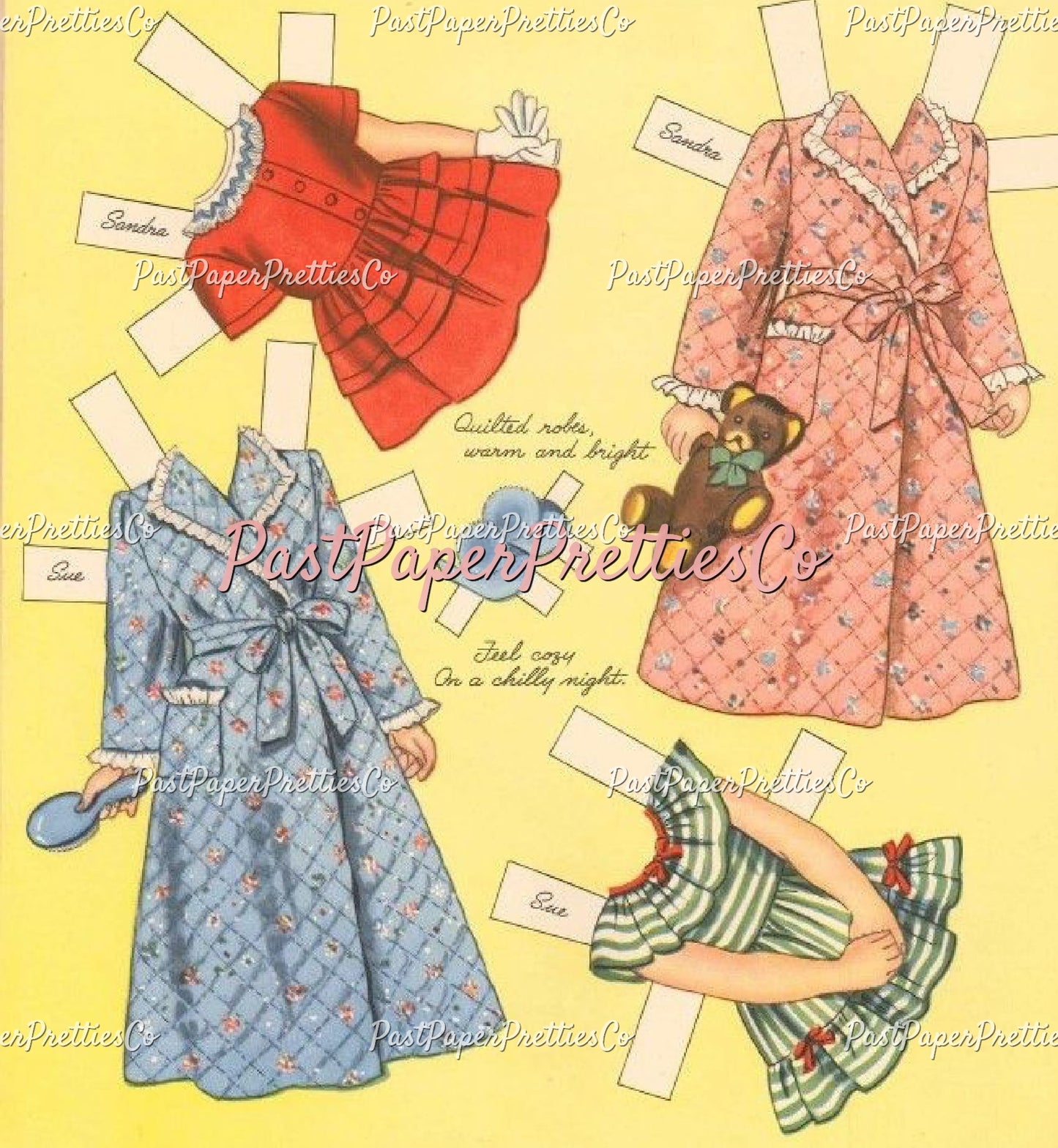 Vintage Paper Dolls Sandra and Sue 1948 PDF Instant Digital Download Kitsch Cute Kawaii Girls and Their Toys Printable Clip Art