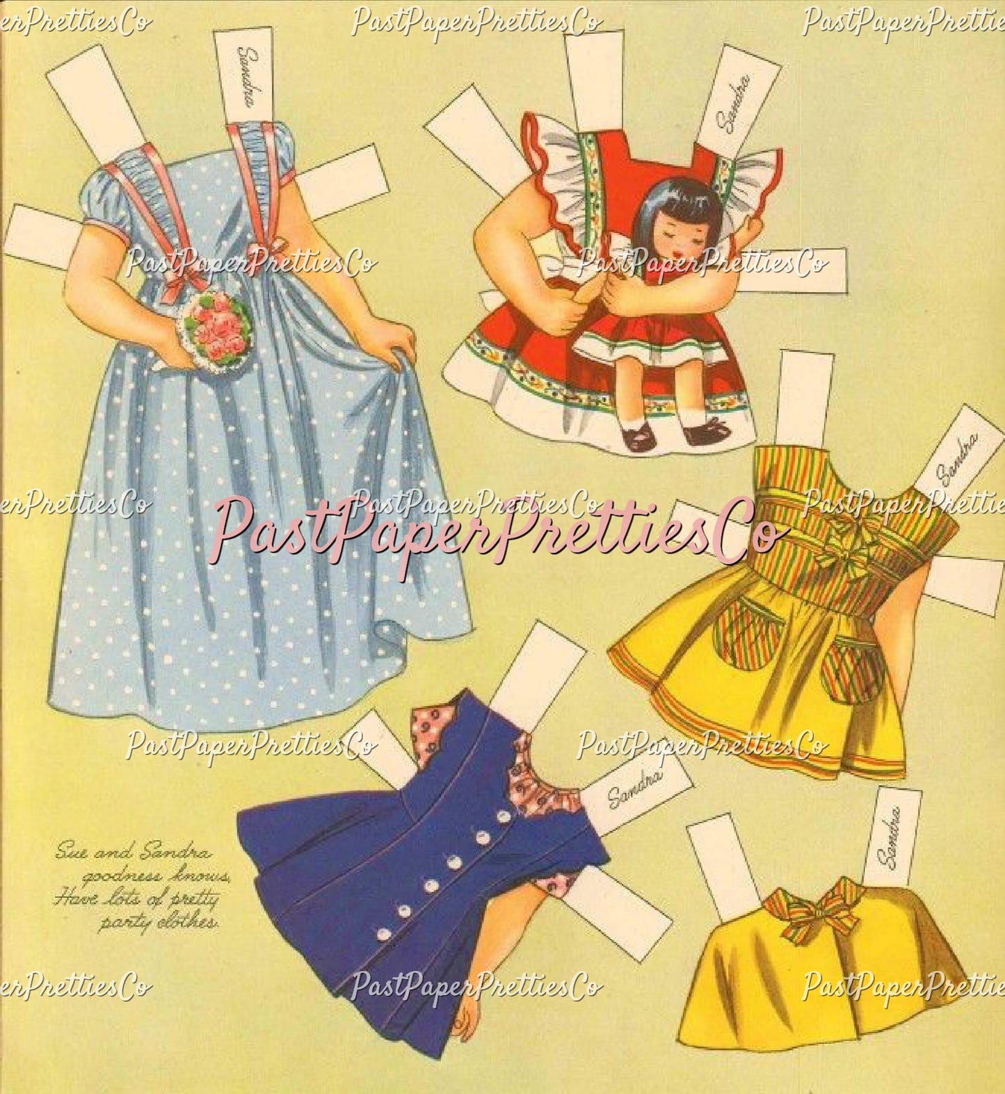 Vintage Paper Dolls Sandra and Sue 1948 PDF Instant Digital Download Kitsch Cute Kawaii Girls and Their Toys Printable Clip Art