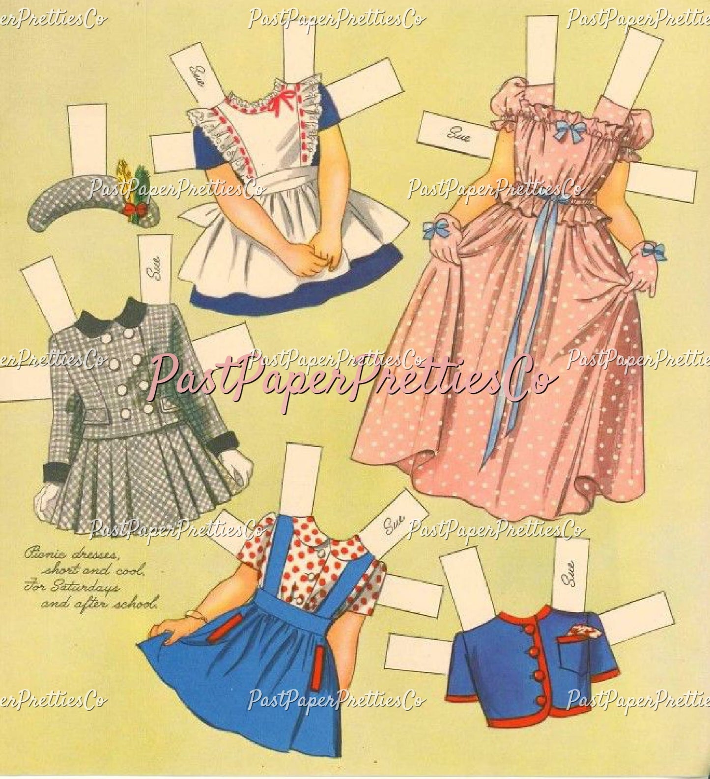 Vintage Paper Dolls Sandra and Sue 1948 PDF Instant Digital Download Kitsch Cute Kawaii Girls and Their Toys Printable Clip Art