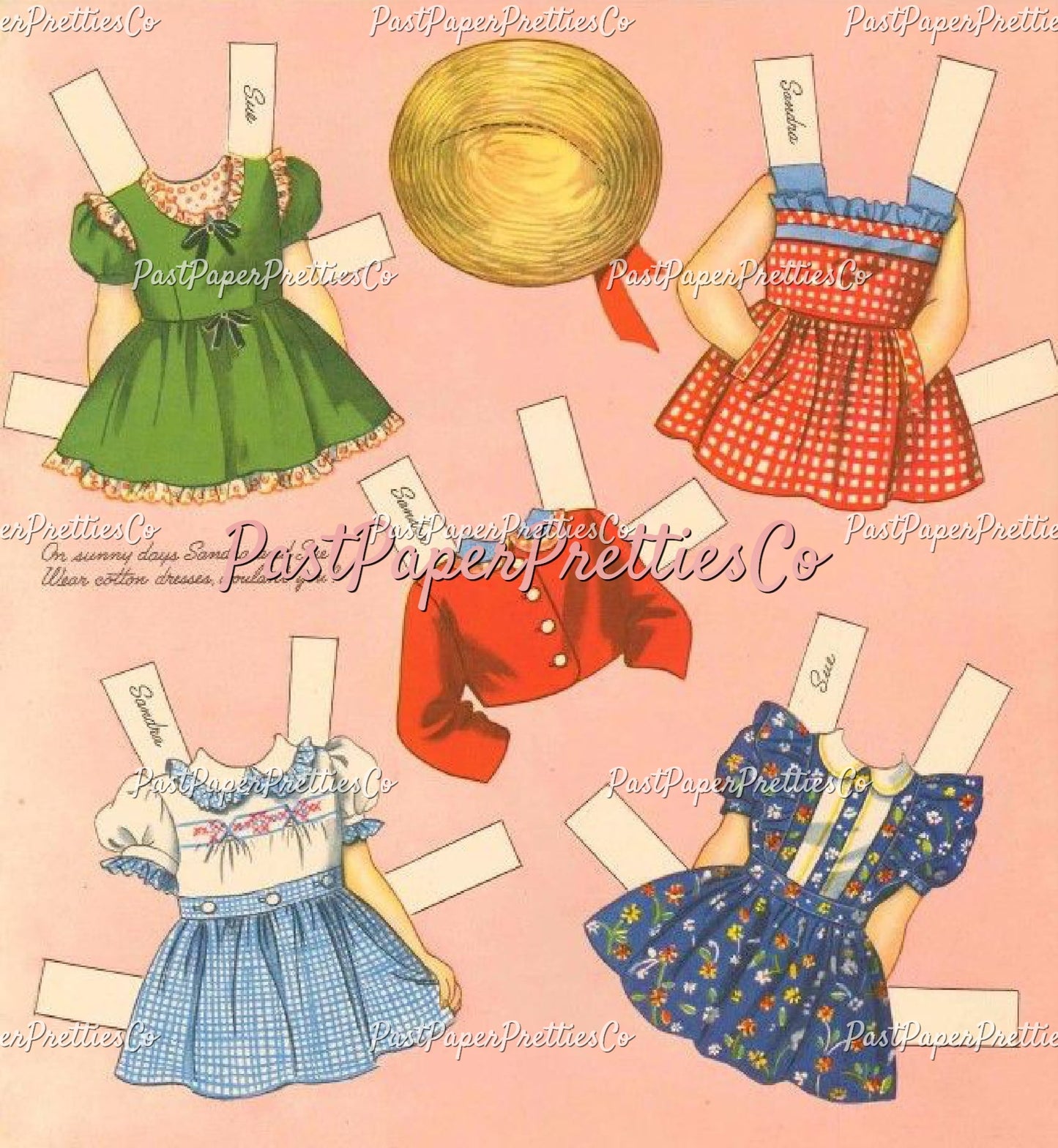 Vintage Paper Dolls Sandra and Sue 1948 PDF Instant Digital Download Kitsch Cute Kawaii Girls and Their Toys Printable Clip Art