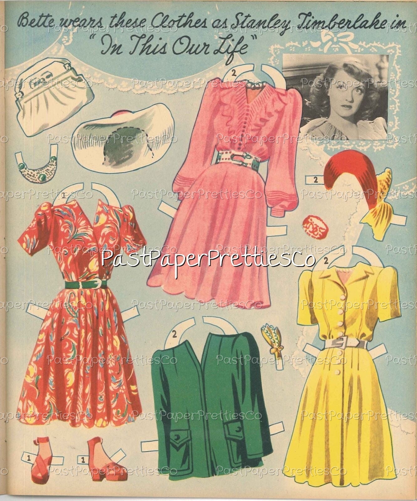 Vintage Movie Star Paper Dolls Bette Davis 1942 PDF Printable Instant Digital Download Pretty Hollywood Actress Starlet Doll Clip Art